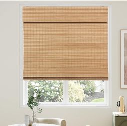 Brand new AGESISI Bamboo Roman Shades with Valance Cover, Cordless Blinds for Indoor Windows, Blackout Woven Wood Shades for Home & Patio, Privacy Pro