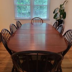Solid Cherry Wood Dining Room Table Set - Used