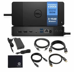 Dell WD22TB4 Thunderbolt 4 Dock 180W - 40Gbps, 3-Year Warranty, USB-C/USB-A Dell Docking Station with 180W Adapter + Techtray Cables & Cloth - Support