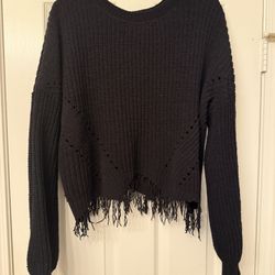 BLACK DISTRESSED SWEATER TOP