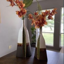 Ceramic Vase Set With Faux Flowers