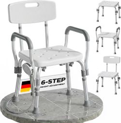 Brand new in box Shower Chair with Arms and Back, Height Adjustable Bath Seat White 350 lb Lightweight Aluminum Shower Chair for Inside Shower, Slip R