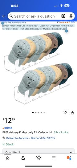 Pack Acrylic Hat Organizer Shelf - Clear Hat Organizer Holder Rack for Closet Shelf - Hat Stand Dispaly for Multiple Baseball Caps