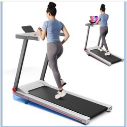 Treadmill with 5% Incline, 300lbs Capacity Folding 15 HP Small Treadmills for Home Portable Running Treadmill with Handles Quiet Brushless Dual Cushio