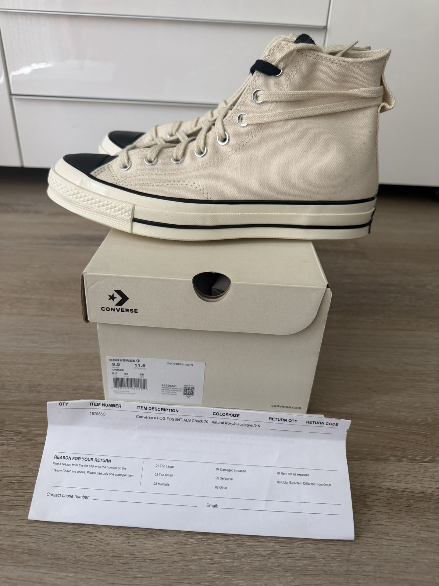 converse all star 70 hi fear of god natural size 9.5 new