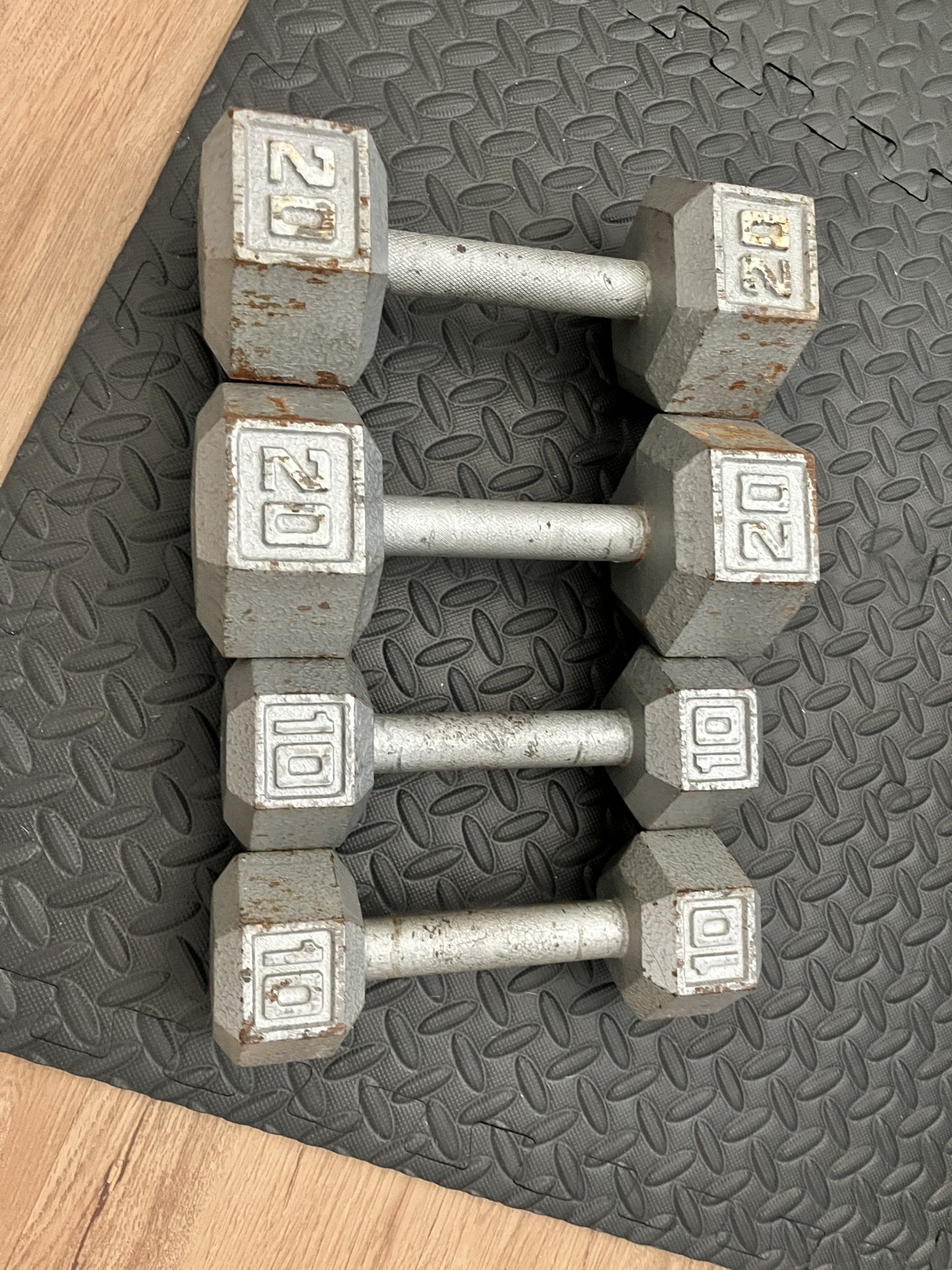 hand weights - 10 lb set & 20 lb set
