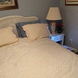 White Wicker Queen Bedroom Set.  