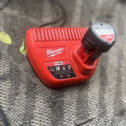 M12  Milwaukee, battery charger, and battery