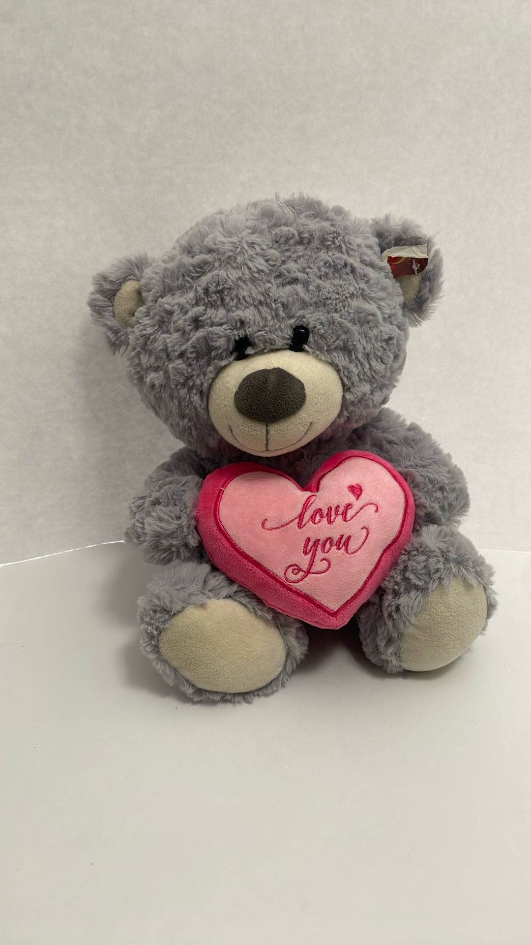 The Gray Valentine Bear Holding Your I Love You Heart Pink Heart