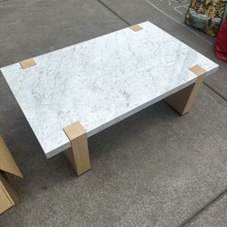Anthropologie Marble And Oak Coffee Table 