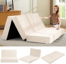 6-Inch Tri-Fold Memory Foam Mattress Queen Size Beige   