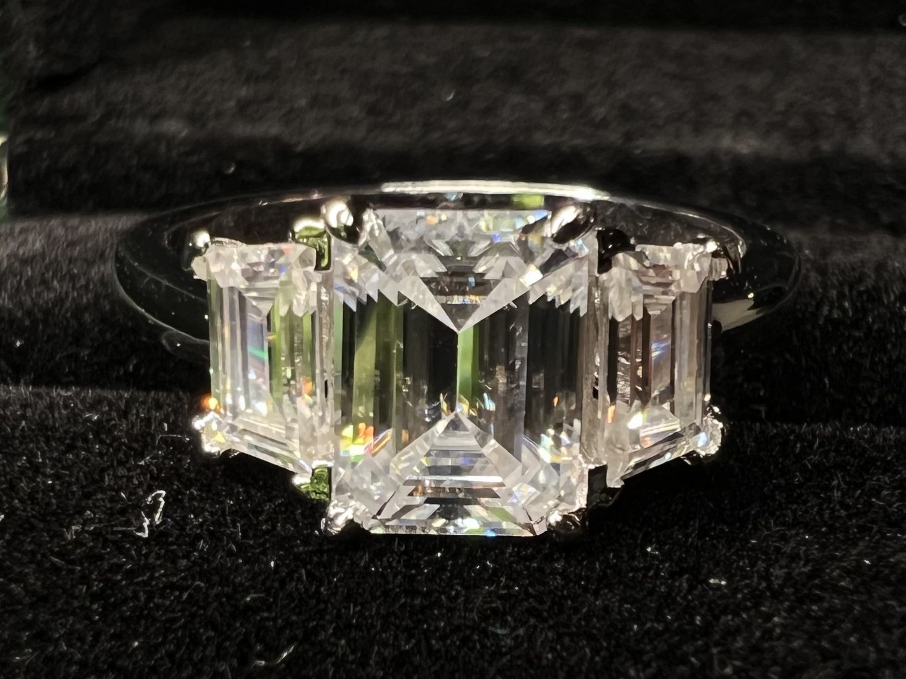 3CTTW Moissanite Emerald Ring With Emerald Side Stones