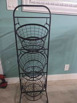 3-Tier Black Metal Wire Basket Stand