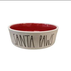 Rae Dunn Santa Paws Red Inside Pet Bowl