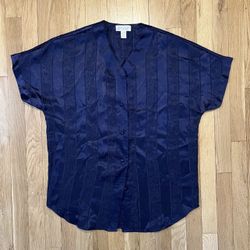Vintage Lord & Taylor Pajama Navy Shirt Mens Small Polyester Lounge Sleep Shirt