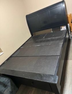 Black queen size bed frame and nights stands