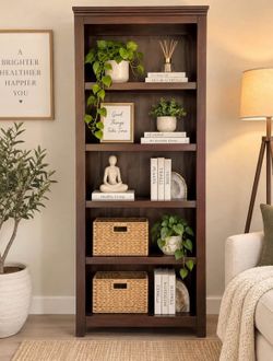 Dark Wood 5-Tier Bookshelf