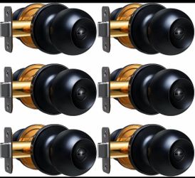 6 Pack Keyless Interior Door Knobs For Bed & Bathroom, Matte Black