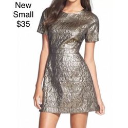 ASTR Metallic Gold Quilted Cocktail Party Dress S