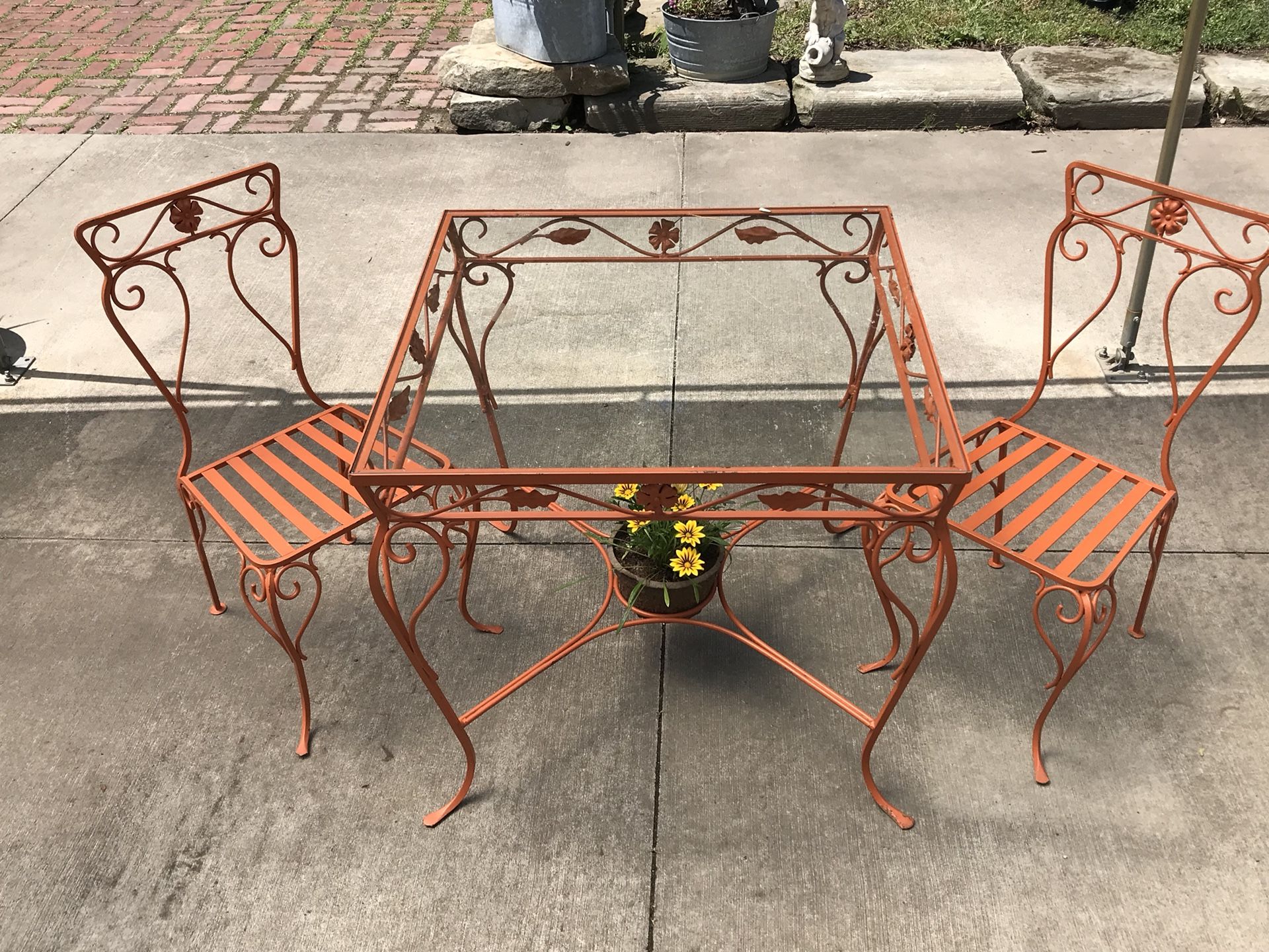 Vintage Orange Iron Table & Chairs