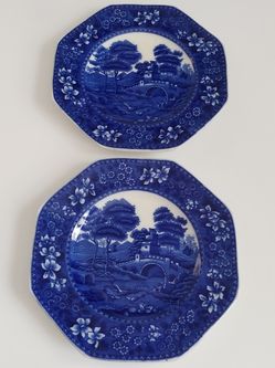 Antique Copeland Spode Tower Plate, Blue and White Transferware Plate, Flow Blue Earthenware, English Potteitry, Chinoiserie, Country Kitchen.