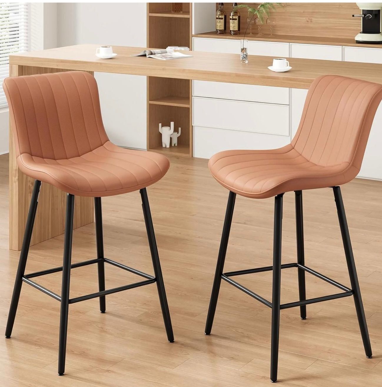 26 Inch Counter Stools Set of 2, Faux Leather Barstool Modern Counter Chair, Counter Height Bar Stools(AB78)