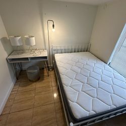 Mattress, Bed Frame, Lamps, Desk