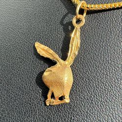 Jewelry 14k solid yellow gold bad boy bunny Pendant charm