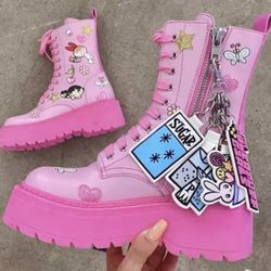 Women’s Powerpuff Girls Barbie Pink Combat Boots