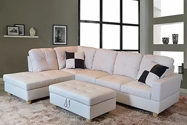 New white sectional and ottoman