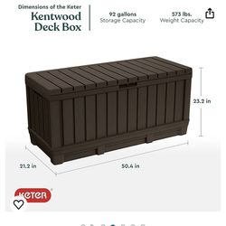 Keter Kentwood 92 Gallon Resin Deck Box-Organization and Storage for Patio Furniture Outdoor Cushions, Throw Pillows, Garden Tools and Pool Floats, Br