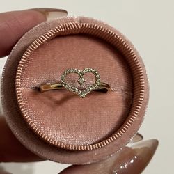 14k Yellow Gold Heart Ring Cubic Zirconia Halo 