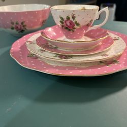 Royal Albert Cheeky Pink Polka Dot Dish Set With Matching Mixing Bowl
