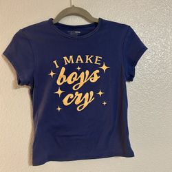 Women’s blue gold graphic crop top shirt size small
