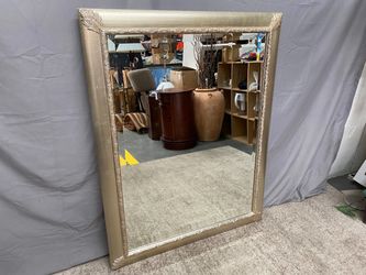 Ornate Silver Painted Beveled Rectangular Wall Mirror