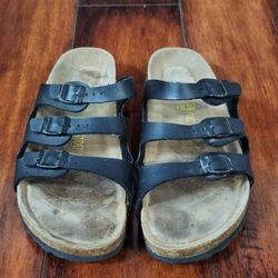 Birkenstock Florida 38 Size 7 Black Triple Strap Florida Sandals
