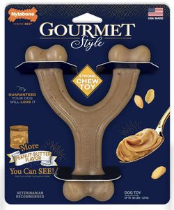Nylabone Gourmet Style Nylon Strong Wishbone Dog Chew Toy Peanut Butter NEW