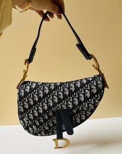 Dior Saddle Bag In Blue Oblique Canvas With Gold Hardware 
