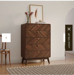 Theo mid-century modern walnut finish 5-drawer dresser