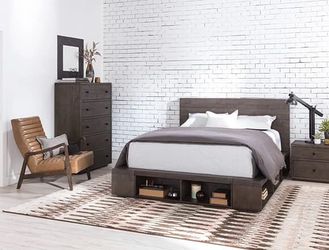 Queen Bed frame- platform with headboard & storage