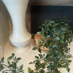Vase, Mini Basket And Artificial Plant