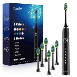 7AM2M Ultrasonic Electric Toothbrush with 6 Brush Heads for Adults&Kids