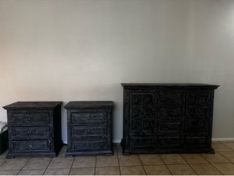 Grey dresser and nightstands