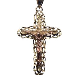 14kt Two Tone Crucifix Cross Pendant
