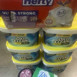Puffs/Meyers candle/Hefty trash bag 13 gallon/Oxi Clean