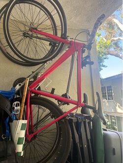 Pink bike, gray bike