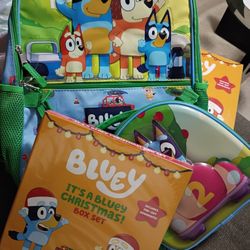 Bluey Backpack With Lunch Pouch And Bluey It's a Christmas Box Set.