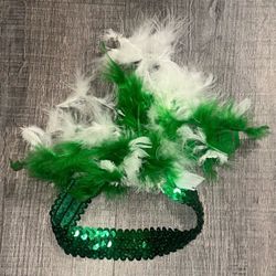 Green and White Feather & Sequin Headband