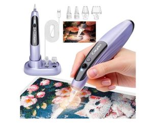 Caydo Electric Diamond Painting Pen with Light, Diamond Art Tool, Purple No Wax Need, Wireless, 3 Adjustable Suction Levels, 4Pcs Replaceable Tips, Er