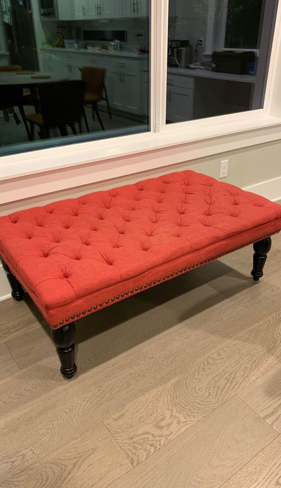 Red Studded Chesterfield Ottoman from Grandin Road!